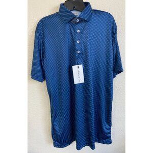 Collars & Co Semi-Spread Collar Polo LARGE Blue & White Mini Polka Dot NWT